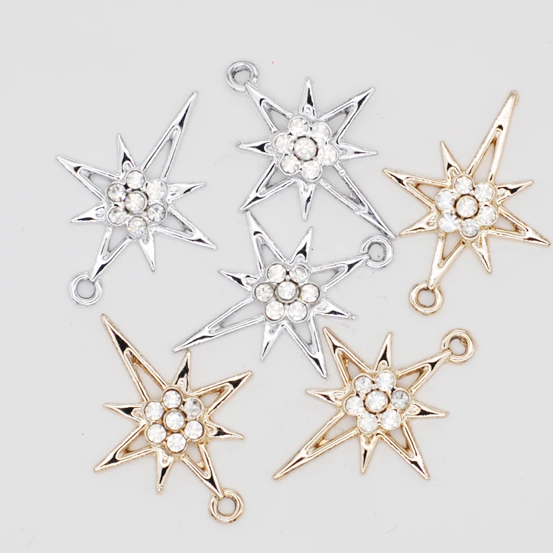 10PCS/Lot Metal Pendants Silver Color Charms Crosses&Star Shape DIY Charm With Rhinestone Charms For DIY Jewelry Making