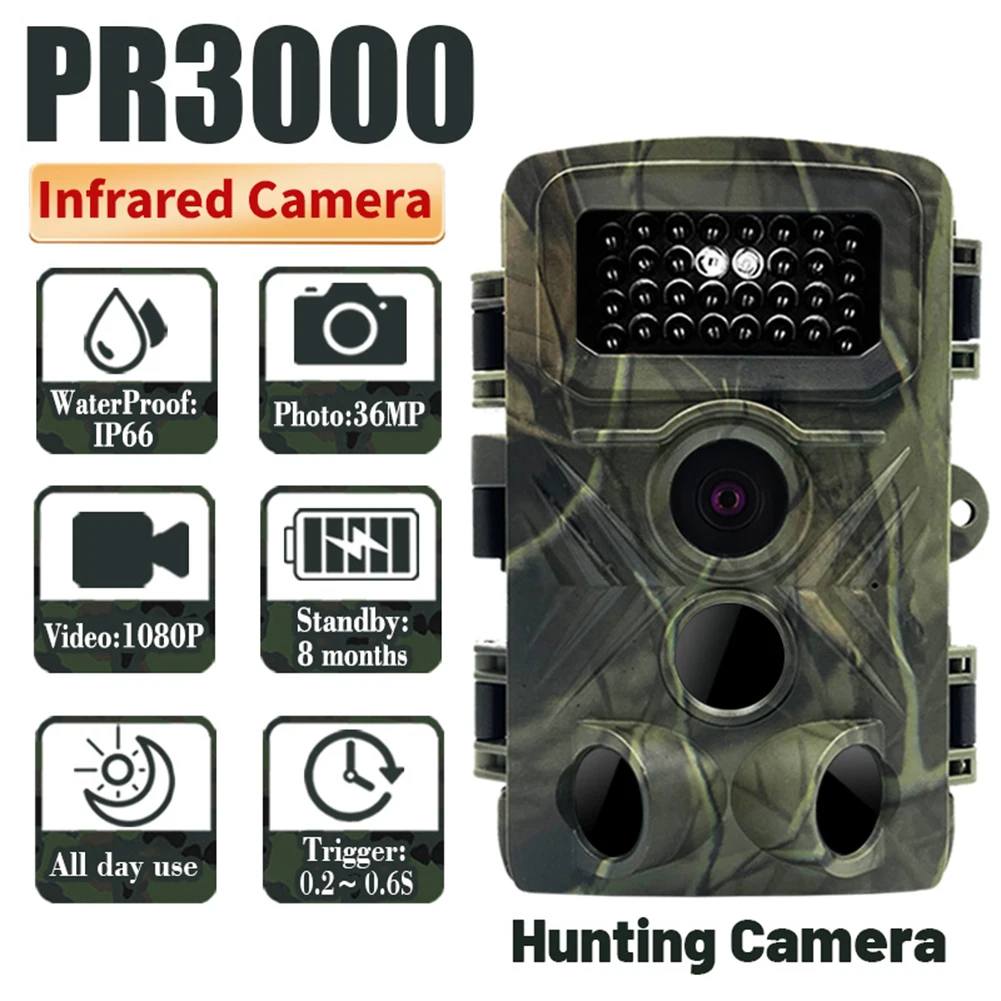 

36MP 1080P Trail Camera With Night Vision Motion Activated 0.2S Trigger Time Waterproof Outdoor Wildlife Hunting Camera