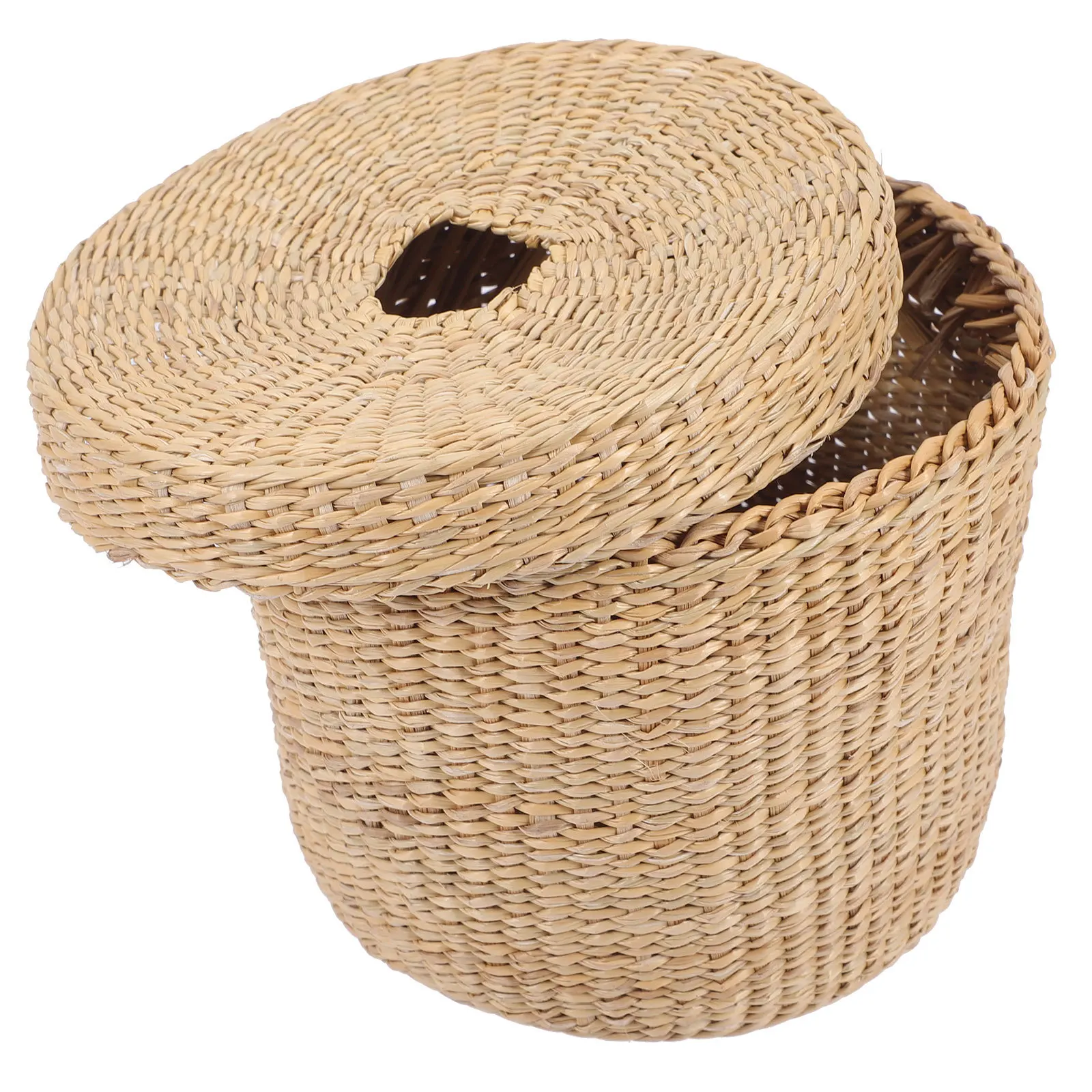 

Straw Woven Tissue Box Compact Natural Desktop Storage Case Multi-Use Napkin Holder Reusable Paper Organizer Retro Tissue