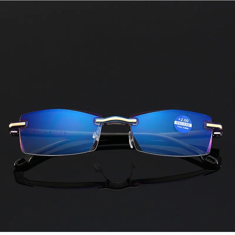 Lunettes de lecture carrées sans monture anti-lumière bleue 2025 pour femmes et hommes, anti-fatigue, presbytie