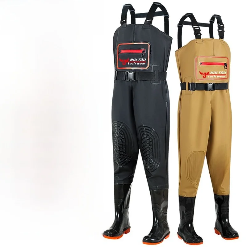 thickened-outdoor-fishing-overalls-waterproof-summer-men's-fishing-suit-half-length-rain-pants-underwater-trousers-and-boots