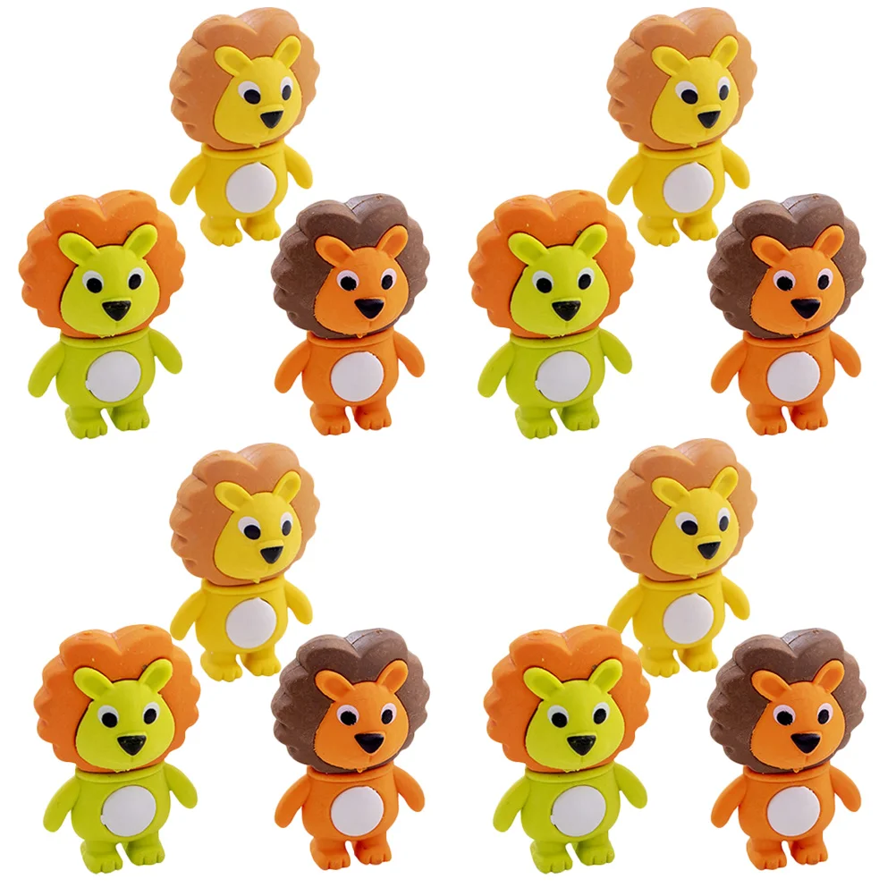 

12 Pcs Lion Erasers Bulk Little Puzzle for Kids Sand Daily Use Mini Animal Plastic Men Women Stick