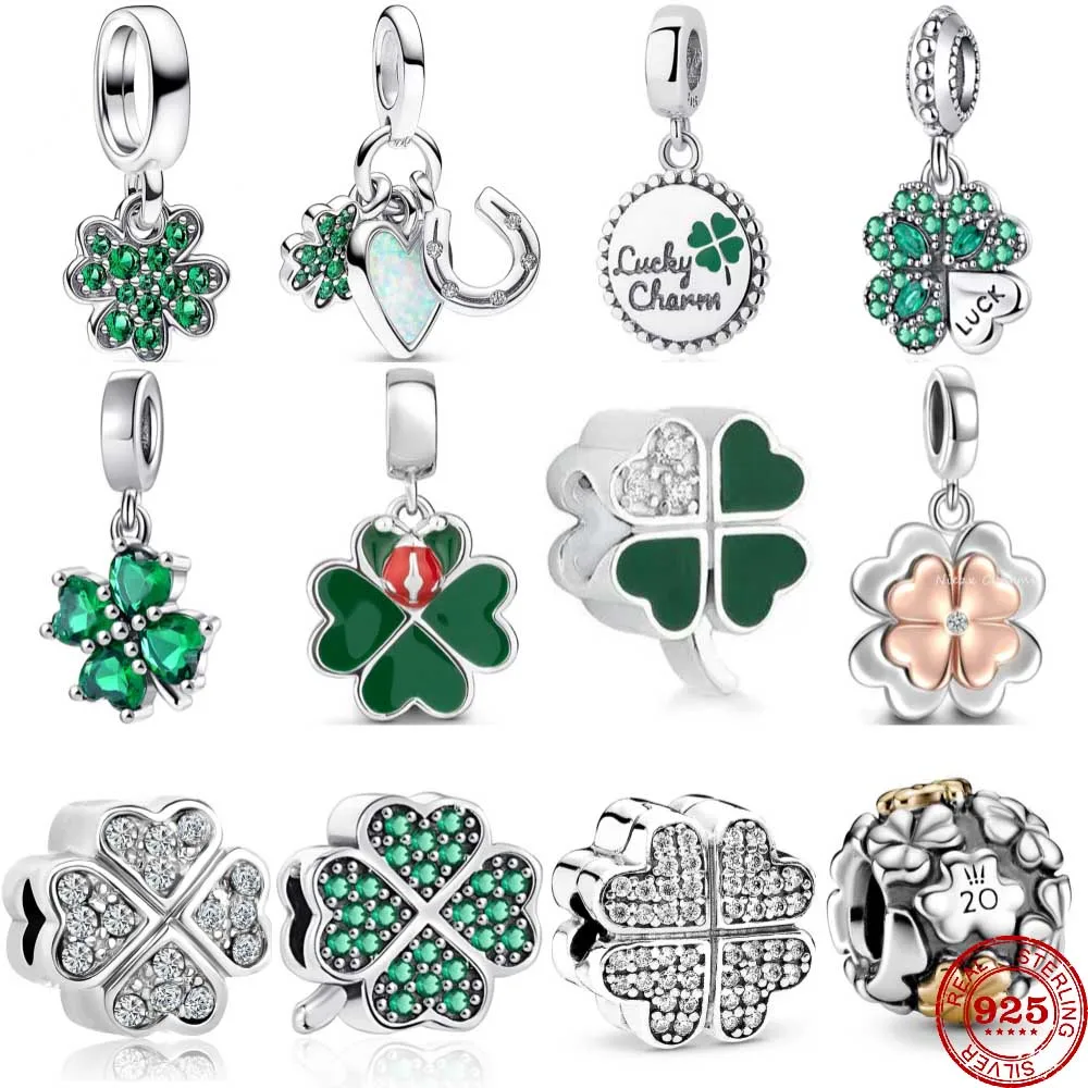 New 925 Sterling Silver Four-leaf Clover Lucky Grass Pendant Bead Diy Fit Original Pendant Charm Bracelet Women Fashion Jewelry