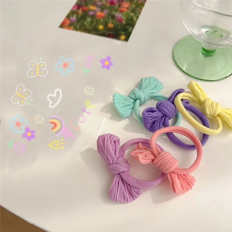 10Pcs/Lot Bow Hair Accessories Cute Elastic Rubber Bands Knot Head Rope Little Girls Towel Ring Candy Color Children Headdress