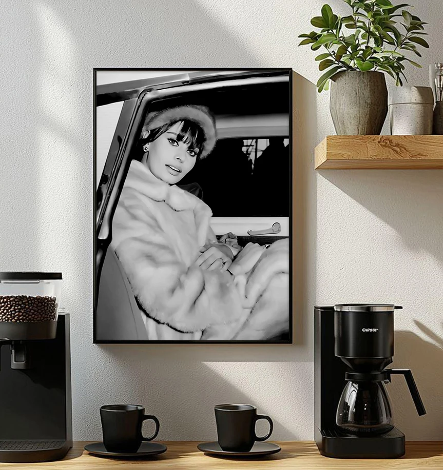 الممثلة الحديثة ضرب صوفيا لورين أبيض وأسود خمر التصوير المشارك قماش لوحات صور فنية للجدران ديكور المنزل #4