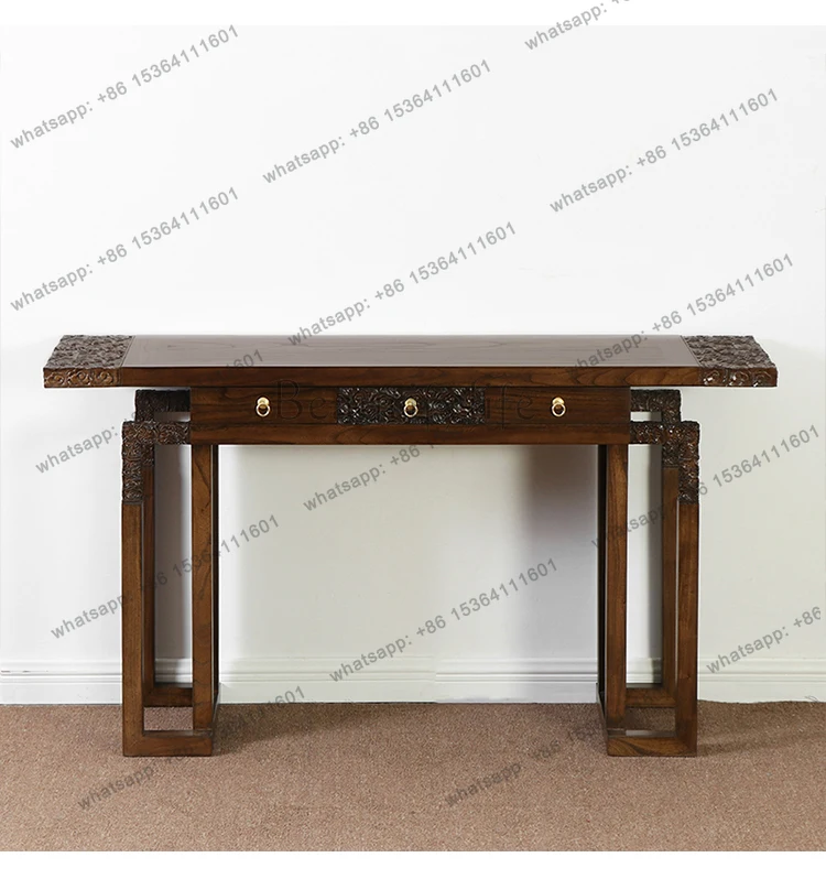 New Chinese style old elm strip case for table, solid wood antique carving storage for table, zen classical