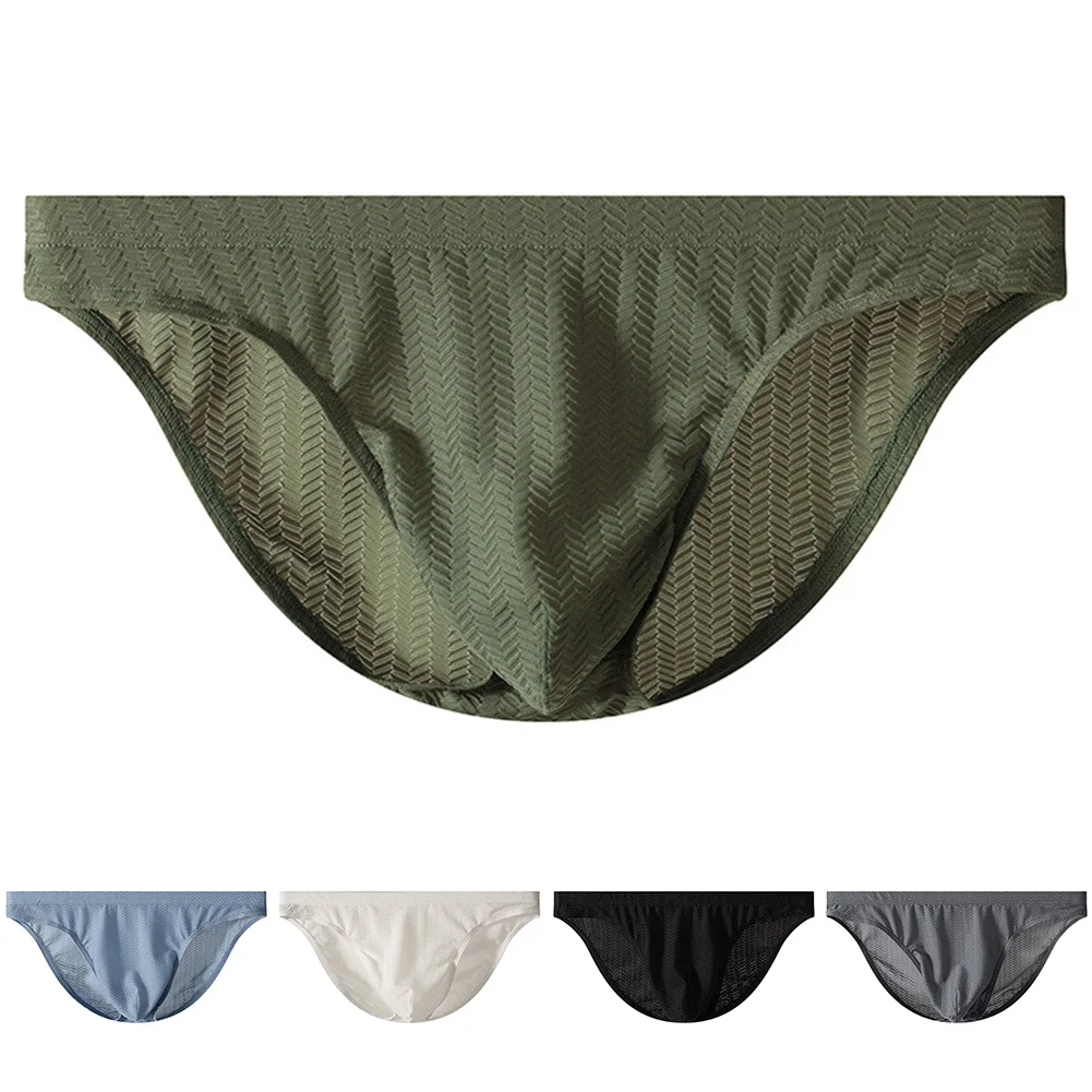 

Ultra Thin Men Ice Silk Jacquard Briefs Low Waist Underwear with Breathable Pouch Design Elastic Stretch Fabric