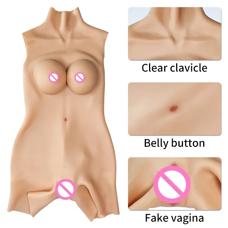 Silicone Fake Vagina Bodysuit With Buttock Enhancement 2cm Big Boobs Male to Female Insertable For Cosplay Drag Queen