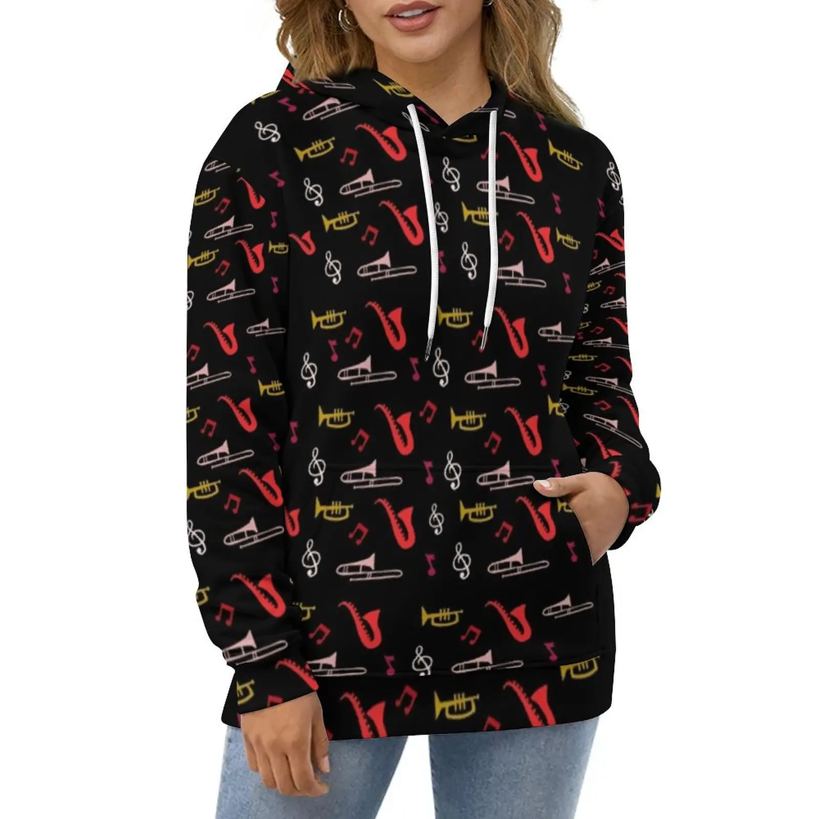 Jazz Festivals Hoodies Vintage Music Print Harajuku Casual Pullover Hoodie Long Sleeve Cute Custom Sweatshirts Large Size