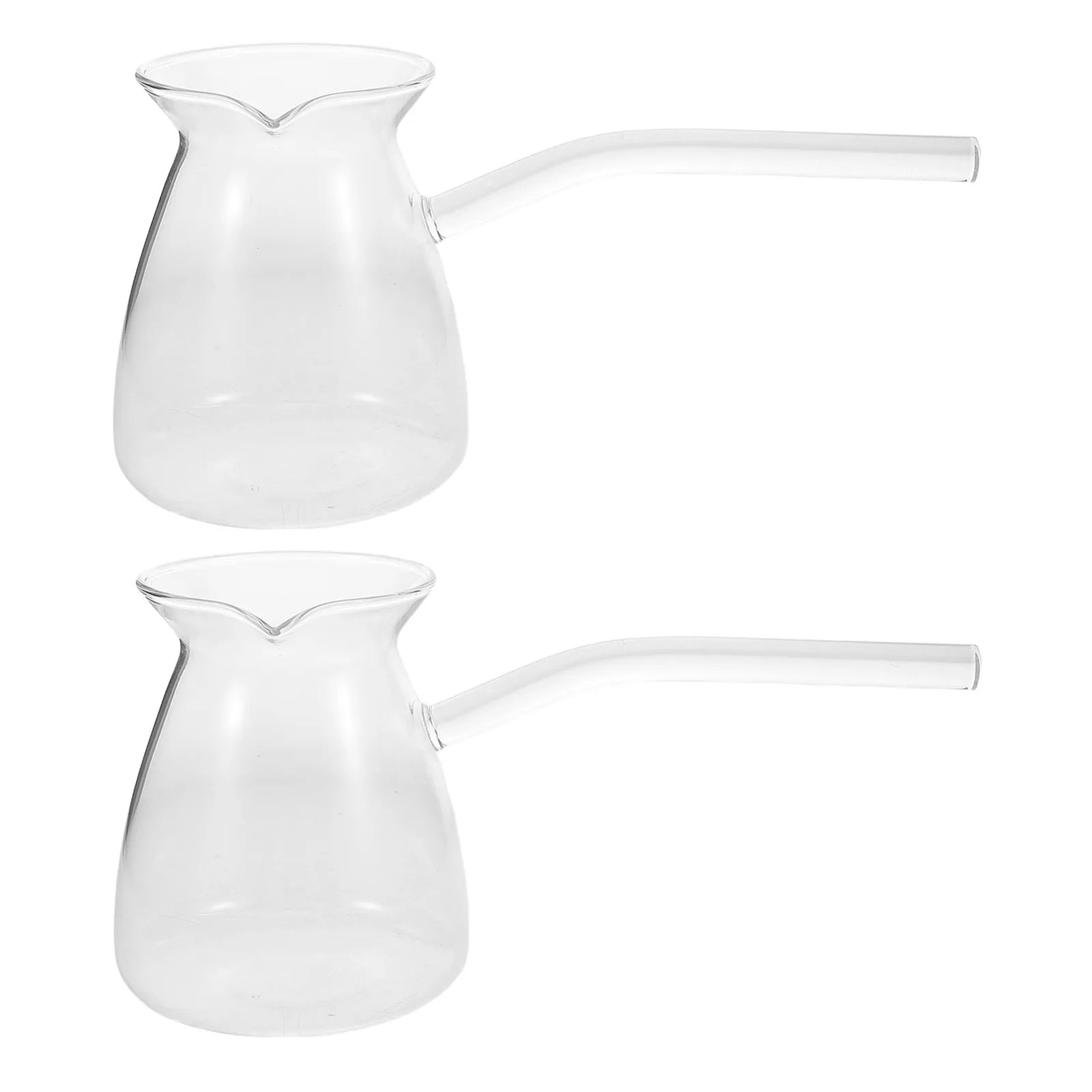 2Pcs Turkish Coffee Pots Transparent Thickened Borosilicate Glass Side Handle Turkish Coffee Brewer Milk Warming Pitcher