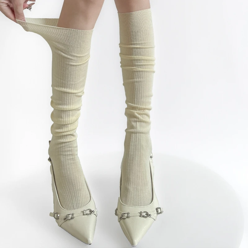 

Осенние и зимние женские чулки, японские вязаные хлопковые однотонные носки среднего размера, чулки JK, гольфы для девочек, чулки