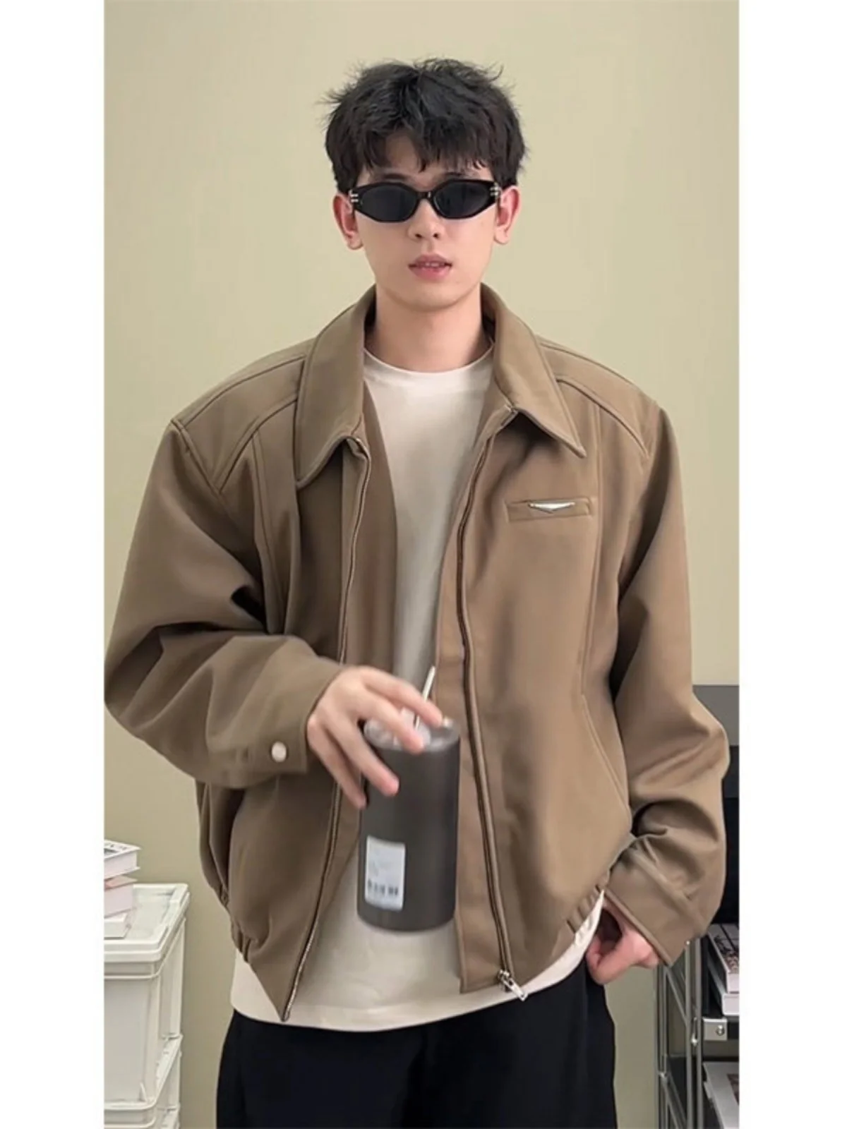 

Мужская куртка-харрингтон цвета хаки в американском стиле с подплечниками, модная, брендовая, для работы, весна-осень