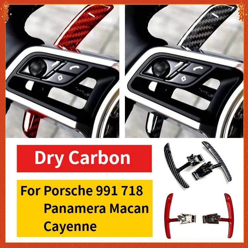 

For Porsche 991 718 Panamera Macan Cayenne Real Dry Carbon Fiber Steering Wheel Paddle Shifters Replacement Interior Accessories
