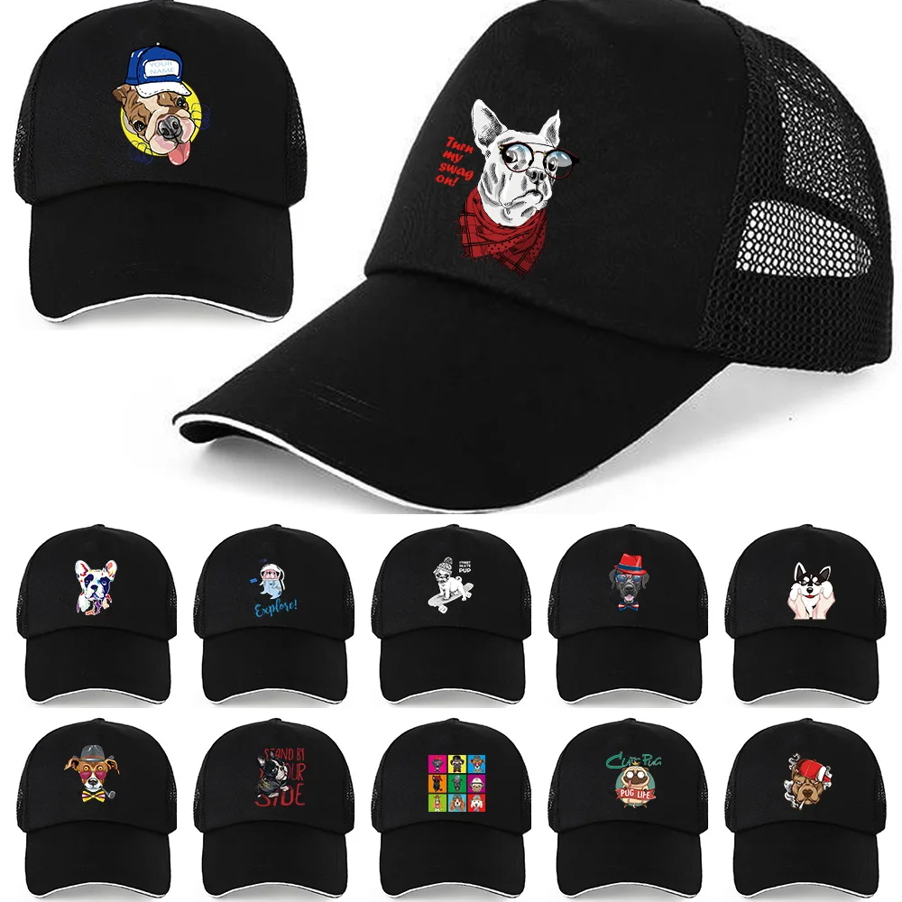 

Summer Men Baseball Caps Women Fishing Black Breathable Mesh Snapback Hats Dog Print Unisex Casual Sport Hat Unscreen Visors Cap