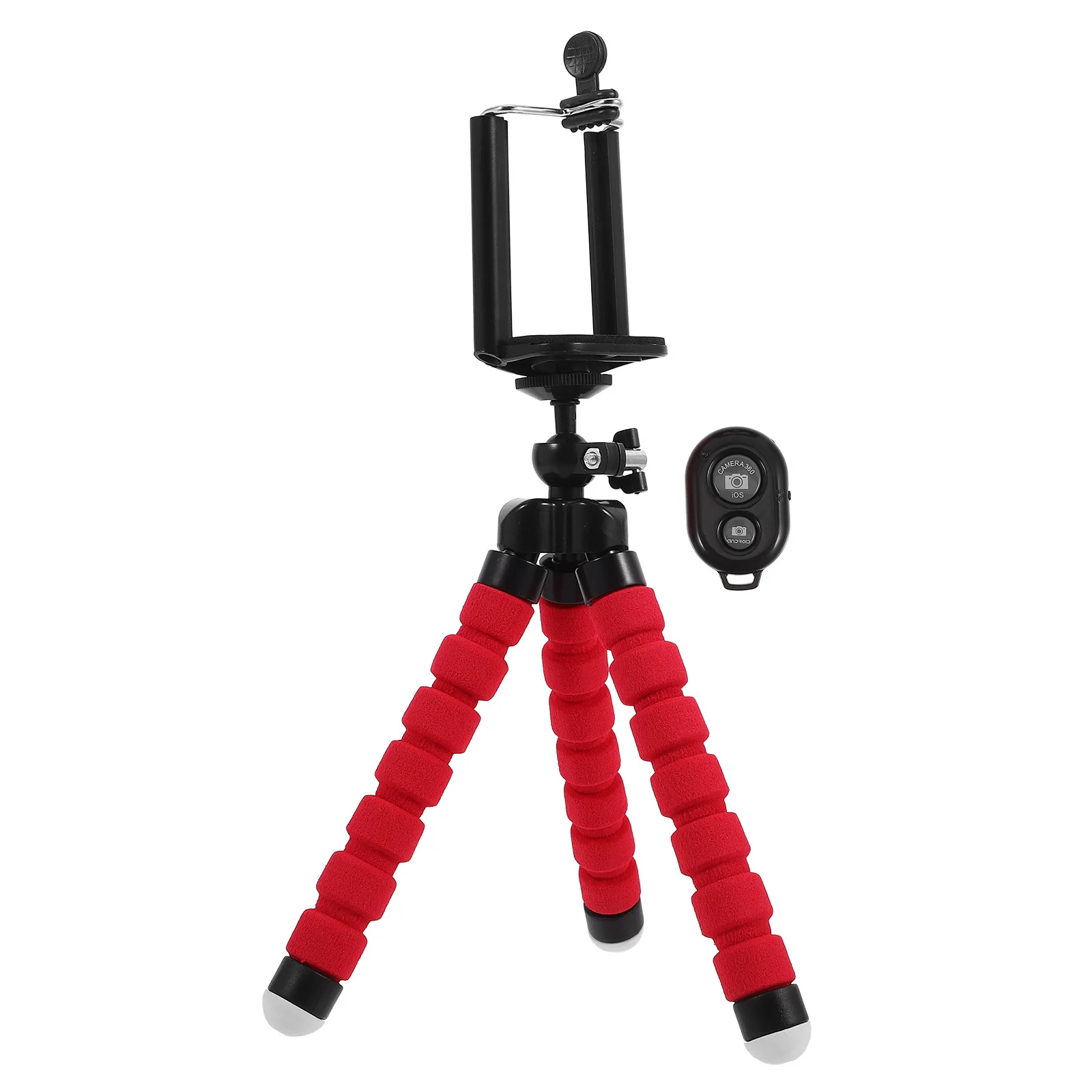 

Compact Selfie Stick Tripod with Remote Red Extendable Swivel Head Strong Clip for Phone and Camera Lightweight