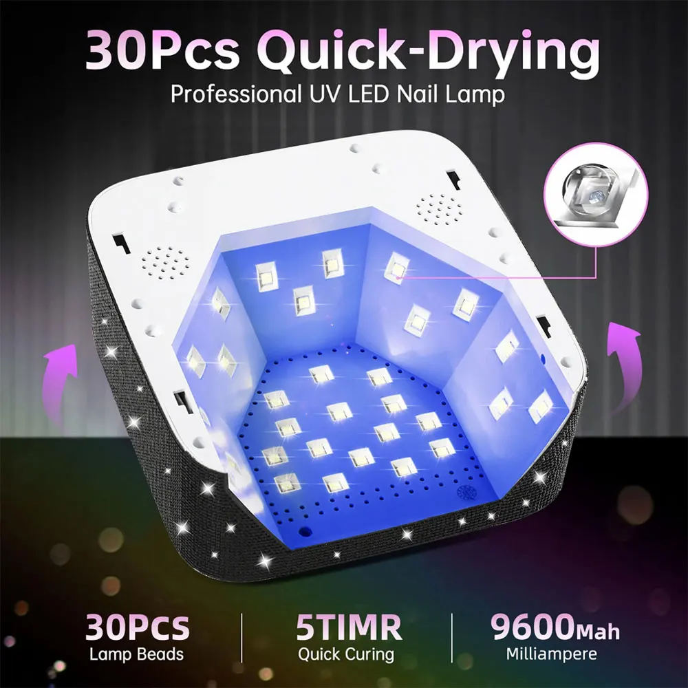 30 المصابيح الأشعة فوق البنفسجية LED مسمار مصباح قابلة للشحن التجفيف السريع سباركلي مسمار مجفف مصباح مانيكير لاسلكي لعلاج جميع هلام طلاء الأظافر