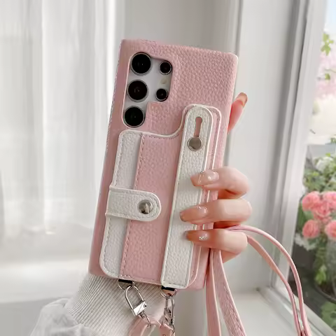 For Samsung Galaxy S20 S21 S22 S23 S24 S25 Plus Ultra S20FE Leather Wallet Case with Lanyard Flip Cover Card Holder Holster