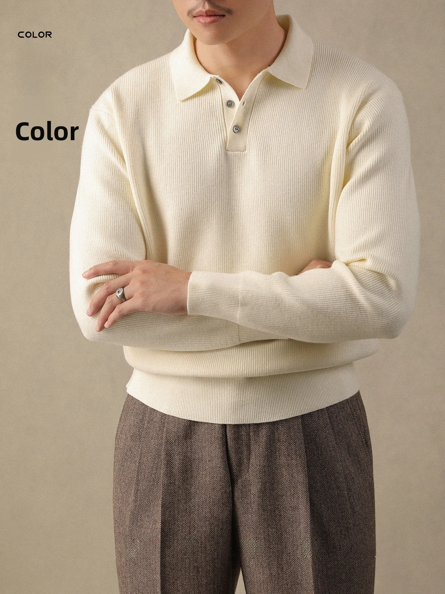 

Warm Casual Loose Long Sve Collared Knitwear for Men Busin Pure Color Pullover Polyester Acrylic Modal Blend Winter irt