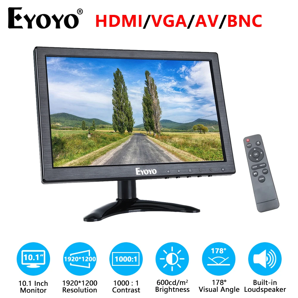 Eyoyo 10 Polegada Hdmi Ips Monitor 1920×1200 pc Portátil Display Lcd com Entrada av Bnc Vga para Cctv Câmera de Vigilância Dvd Dvr