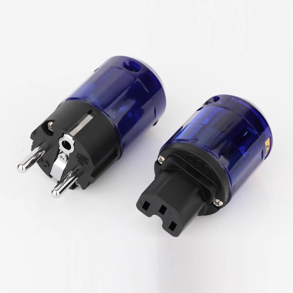 P-037E/C-037 Rhodium Plated AC Connector Set – Schuko Male to IEC Female, Audio Grade, Fits 10-21mm Cable
