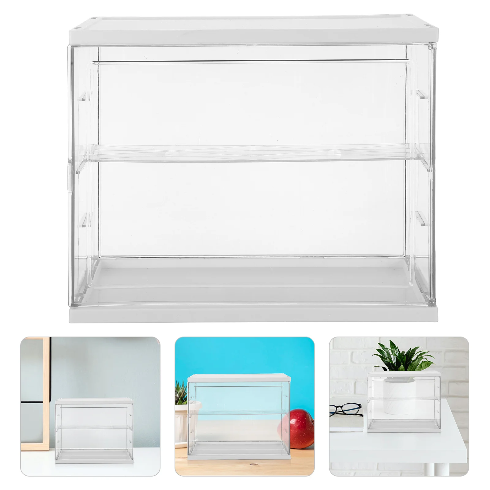 

Clear Acrylic Display Case Stackable 2-Tier Adjustable Shelf Transparent Box for Mini Figures Display Protection Showcase