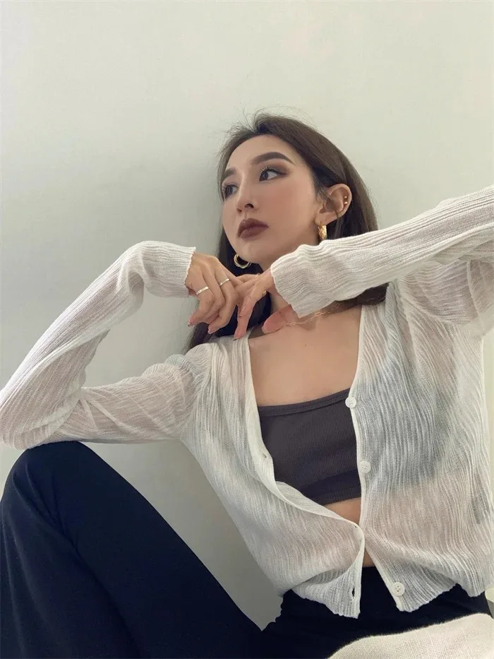 

Autumn New Loose Slim Cardigan Woman Casual Simple Basic Solid Color Women's Cardigan White Black Street Cardigan Female