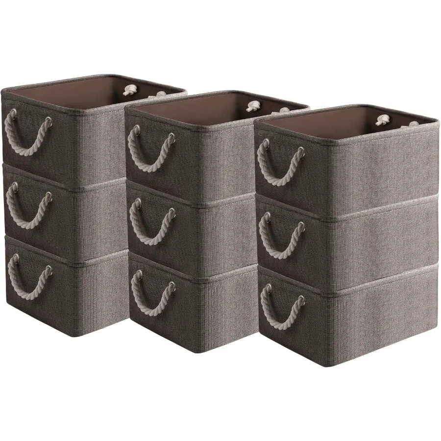 9 Pack Storage Basket Bins and Decorative Baskets Fabric Storage Cubes Containers Bulk W Handles for Office Home Books Clothes