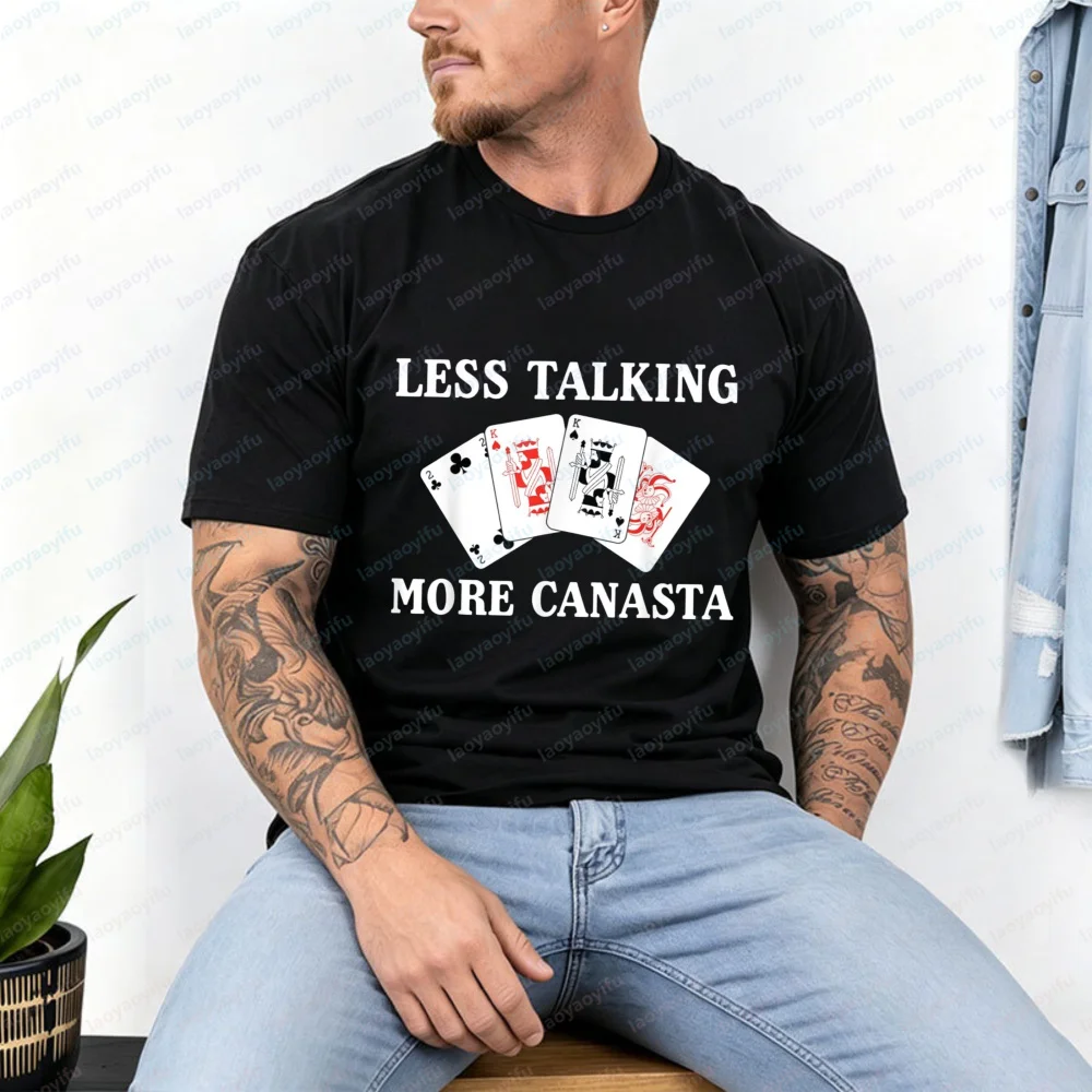Camiseta Divertida para Jogadores de Cartas: Menos Conversa, Mais Canasta - Presente para Amantes de Jogos de Cartas, Tops de Moda Hip-hop Unissex em Algodão