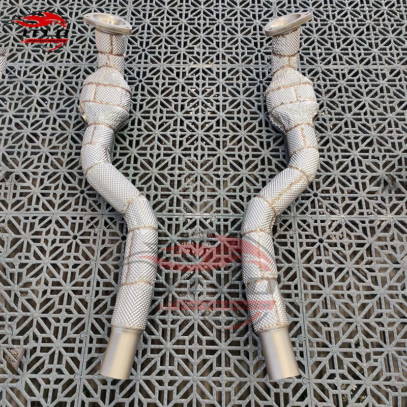 For Maserati GranTurismo Quattroporte GT 4.7L V8 200 Cell High Flow Downpipe With Heat Insulation Wrap OE Replacement