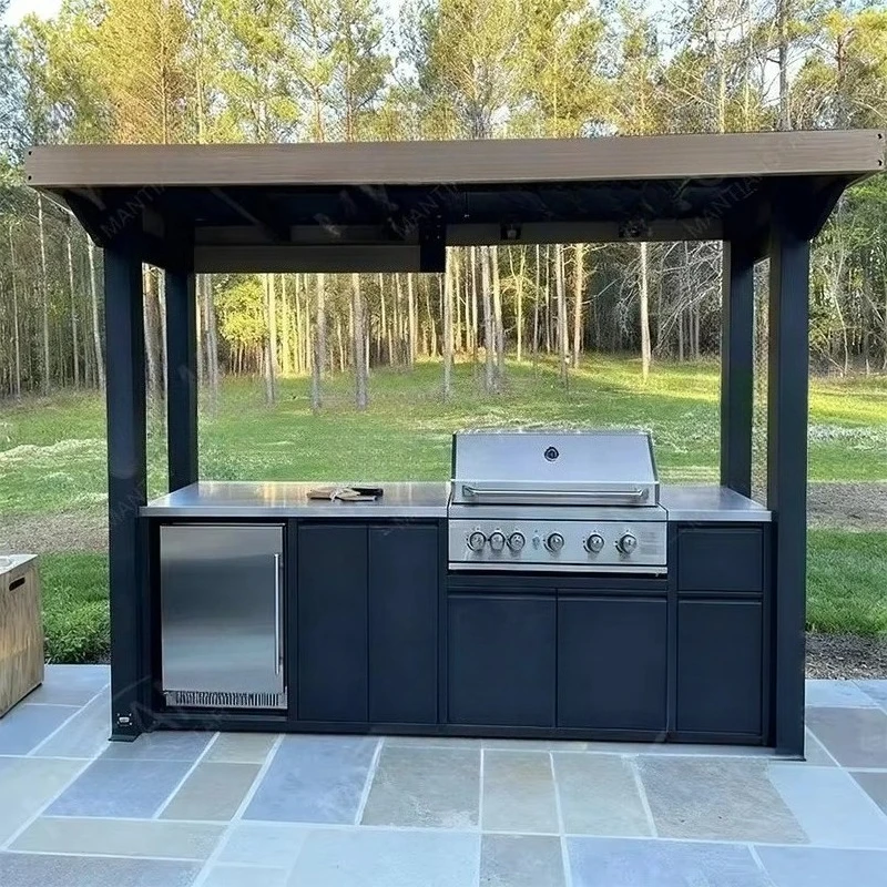 Outdoor BBQ Island With Integrated Cultured Stone Customized Hot Sale Modular Kitchen Modern Premium Style Backyard Gatherings