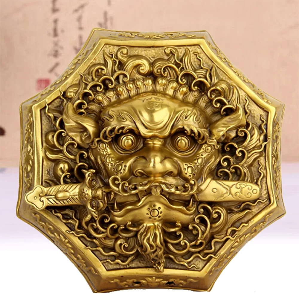 

Bronze Lion Bites Sword Pendant Bagua Octagonal Lion Bronze Lion Head Pendant Bronze Beast Head Door Decoration