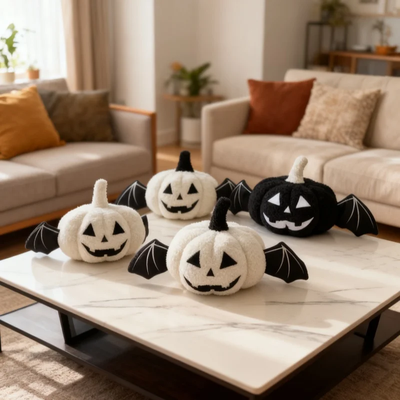 Atmosfera festiva halloween abóbora travesseiro de pelúcia conjunto almofada macia brinquedo fantasma presente criatividade decoração casa para crianças adultos festa