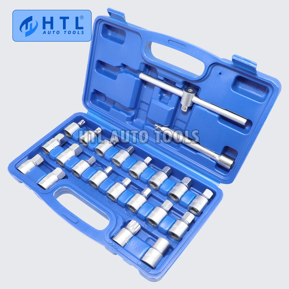22PCS Oil Drain Pipe Plug Socket Set Screws Removal Tool Triangle Square Hexagon T-bar Remover Sleeve Special Tools