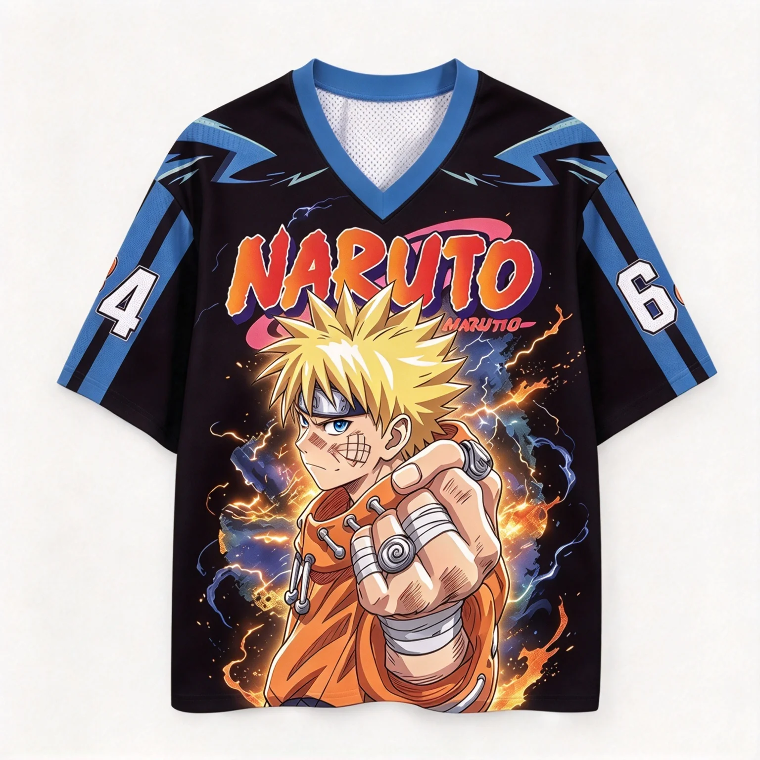 Unisex Naruto Anime Mesh Jersey, Nine Tails Kurama V Neck Shirt, Hip Hop Oversized Street Sports Top