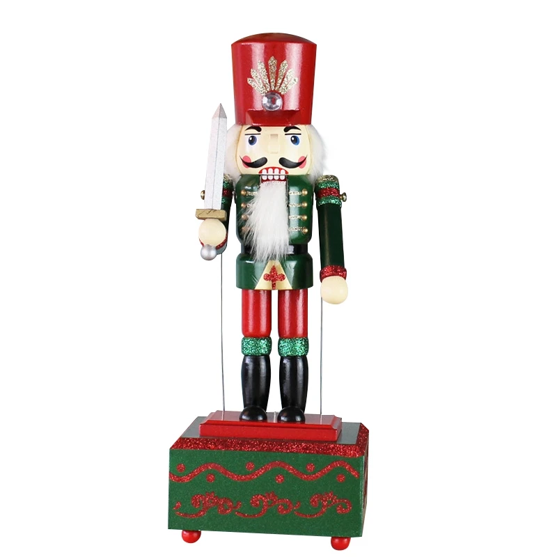 1 PCS 36Cm Christmas Nutcracker Kids Birthday Home Decoration Music Box Wooden Nutcracker Toy Crafts , C