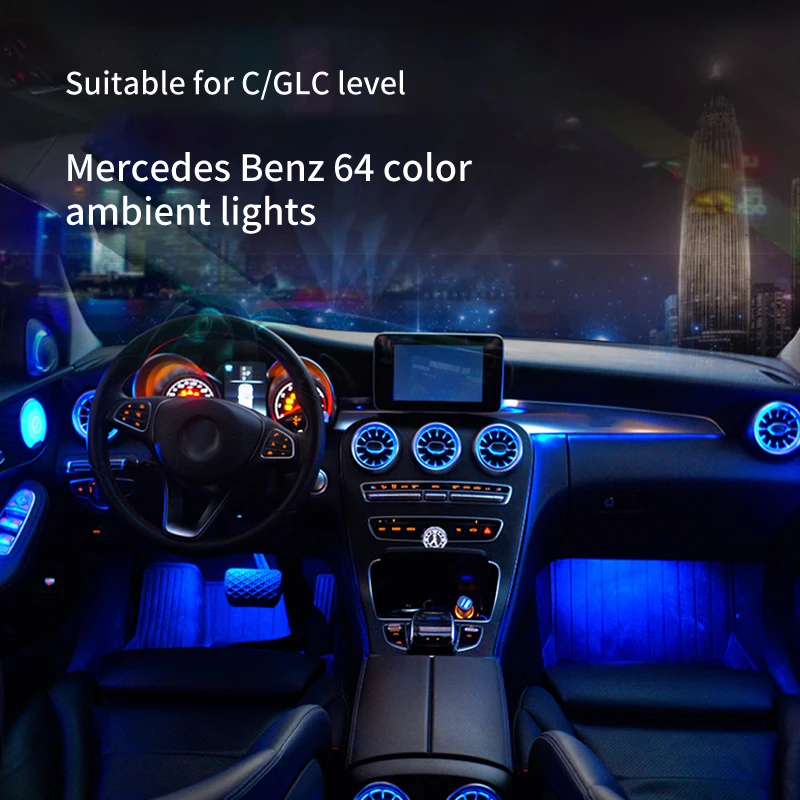 New Colorful W205 Ambient Light Kits For Mercedes Benz C-class W205 GLC X253 LED Atmosphere Lam Interior Lighting Upgrade