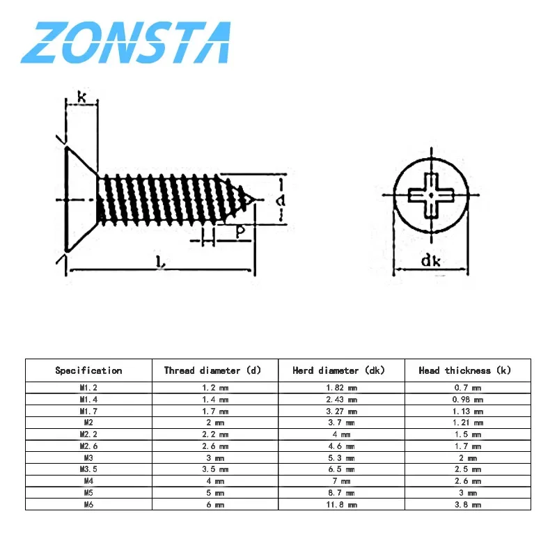 Countersunk head tapping screws M1.2 M1.4 M1.7 M2 M2.5 M3 M3.5 M4 M5 M6 304 Stainless steel  Cross recessed Flat Wood Screw