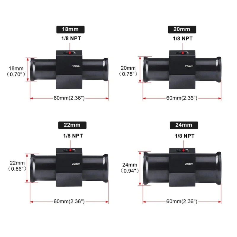 18/20/22/24/28/30/32/34/36/38/40MM Radiator Adaptor Water Temp Gauge Temp Hose Adapter Attachment Hose Clamps