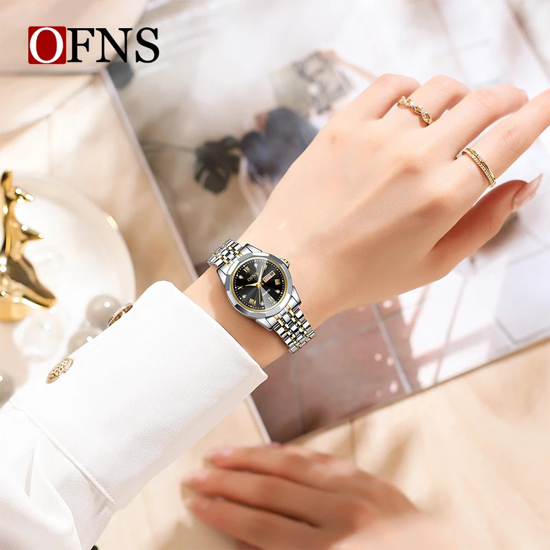 OFNS Top Brand Luxury Fashion Couple Quartz Watches Men Lady Stainless Steel Watches for Women Waterproof Quartz Wristwatch