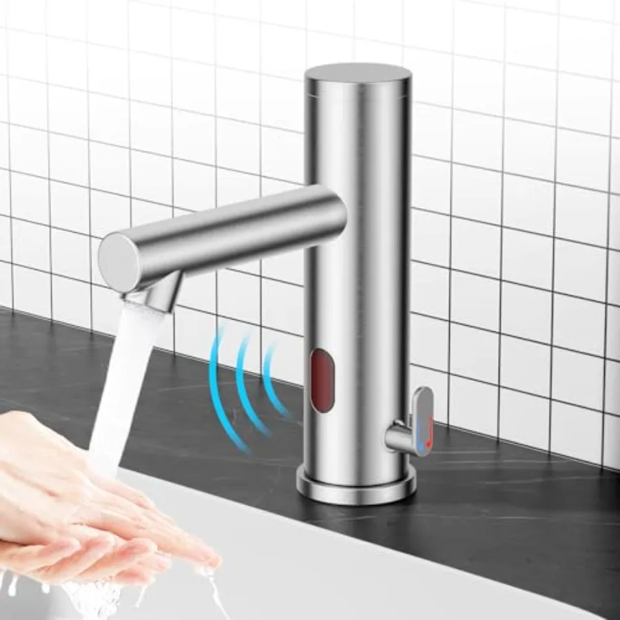 صنبور حوض الحمام بمستشعر الأشعة تحت الحمراء بدون استخدام اليدين مع التحكم في درجة الحرارة للحمامات الحديثة صنبور حوض بدون لمس يعمل بالبطارية #4