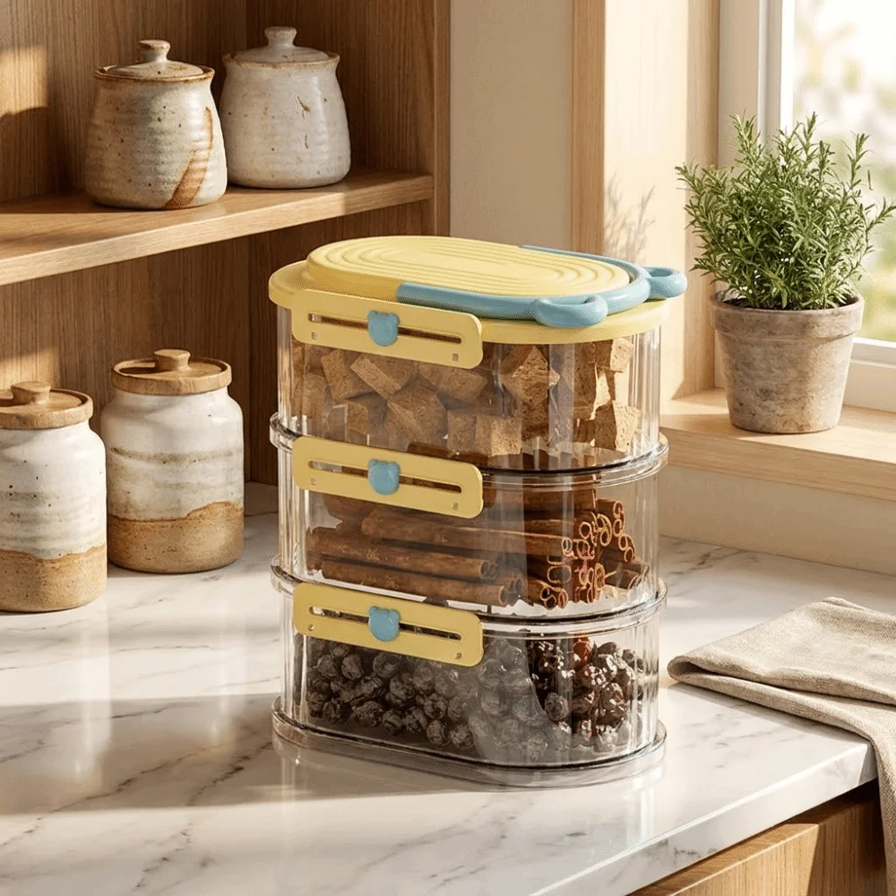 

Stackable Spice Storage Box Moisture Proof Snap-on Lid Sealed Storage Container Plastic Large Capacity Spice Storage Bottle