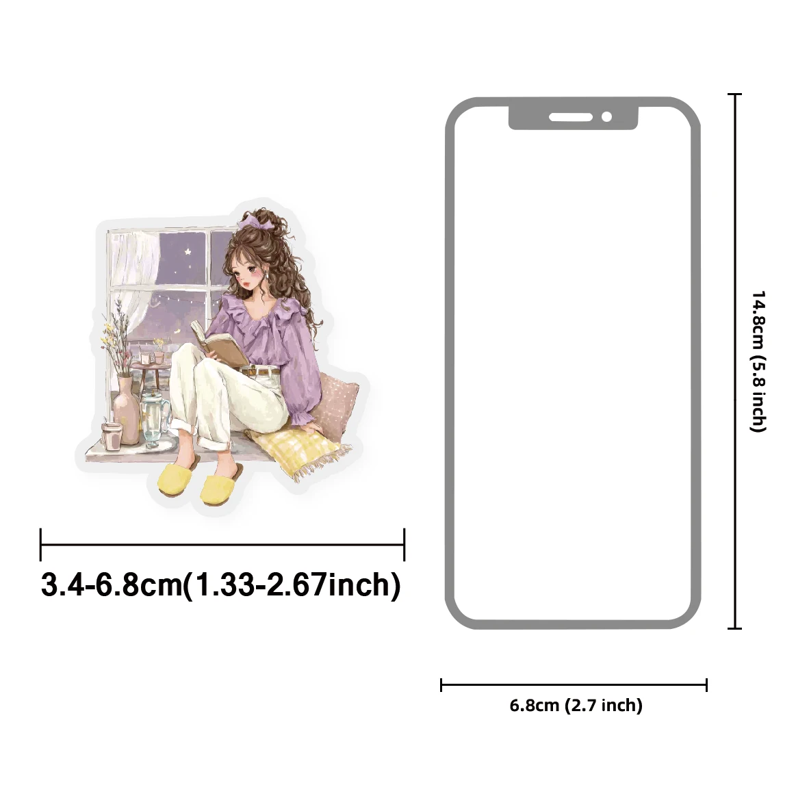 Etori Life Bookish Girl with a Book and Interior Scenery Pattern Stickers for Scrapbooking Supplies, Notebooks, Phone Stickers, Room Decoration, Gift Box Packaging, Student Stationery, Children's Stickers, Die-Cut Craft, Small Gifts