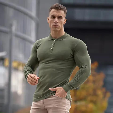 Mens Sport Running Training Tshirt Gym Fitness Bodybuilding Muscle Polos Cotton Breathable Polo Shirts Fashion Lapels Tight Tops