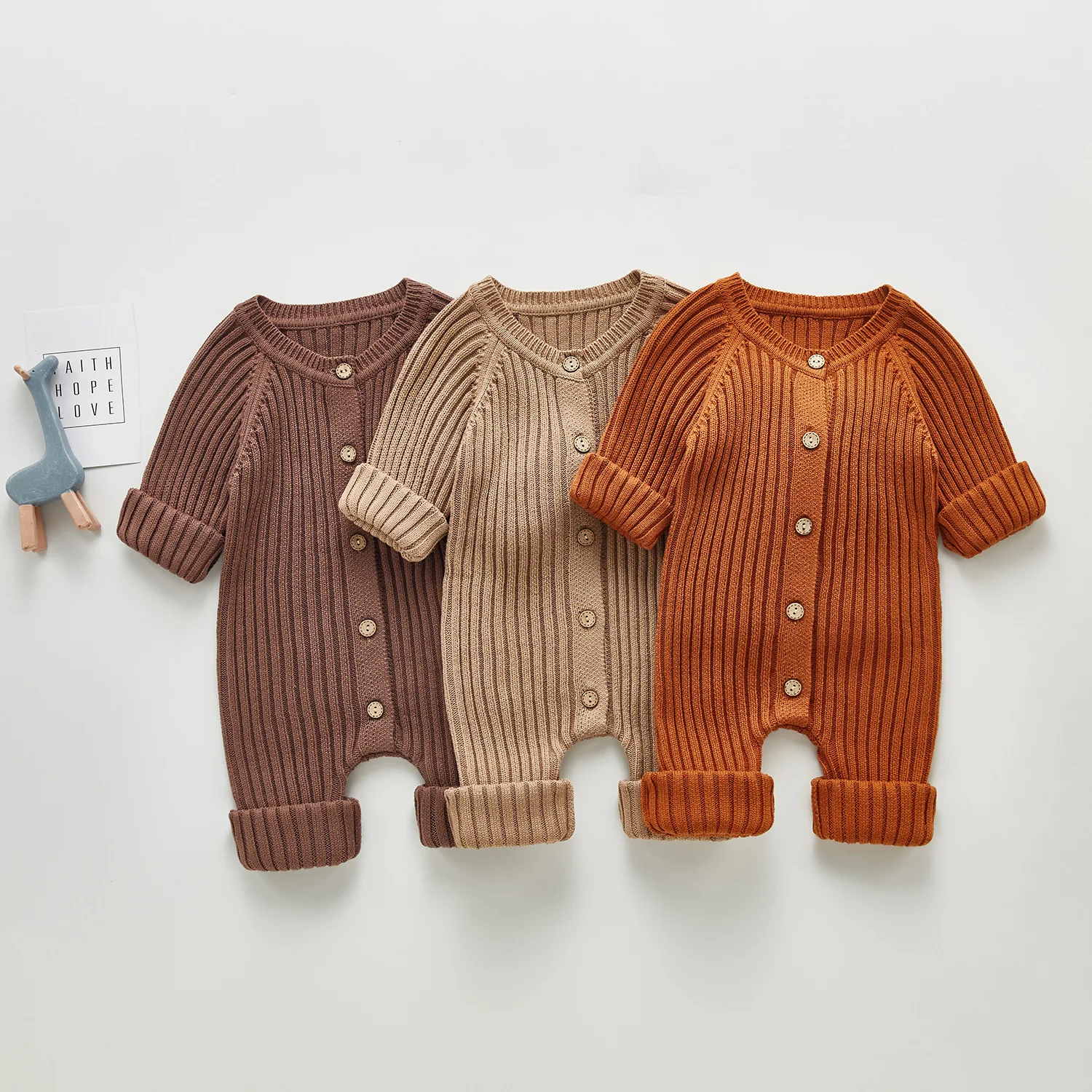 

Spring and Autumn Rompers for Baby Boys and Girls Long Sleeved Knitted Jumpsuit Outerwear Hoodie Sweater