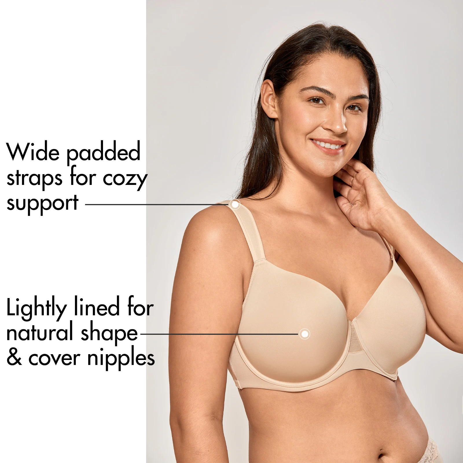 DELIMIRA Women's T Shirt Bra Plus Size Lightly Padded Comfort Wide Strap Seamless Underwire Contour Support D DD E F