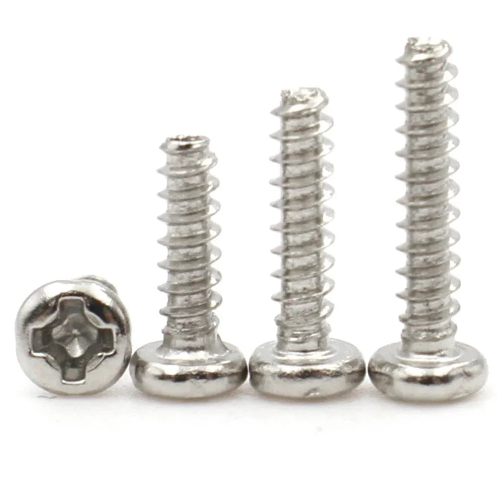 30/50/100pcs Grade 4.8 Carbon Steel Phillips Cross Recessed Round Head Self-tapping Flat Tail Screws M1.2 M1.7 M2 M2.6 M3 M4 M5