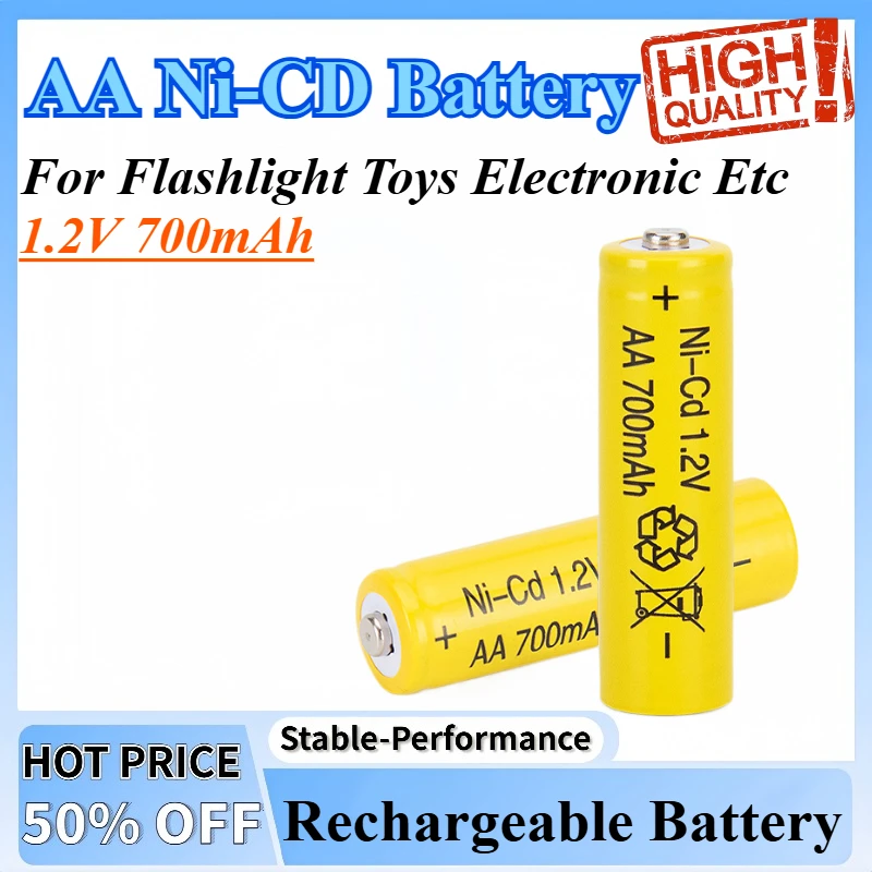 

1.2V 700mAh Yellow Rechargeable AA Battery Ni-CD Neutral Battery 500 Times Charging For Flashlight Toys Electronic Etc