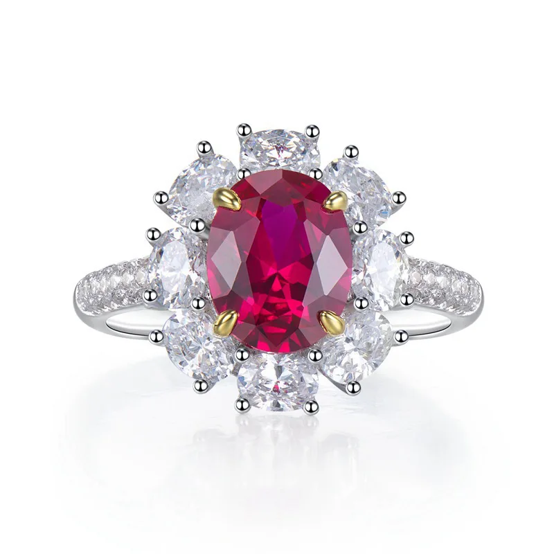 New 100% S925 Pure Silver Creative Imitation Sapphire Exquisite Luxury Fashion Elliptical Zircon Ring Wedding Jewelry