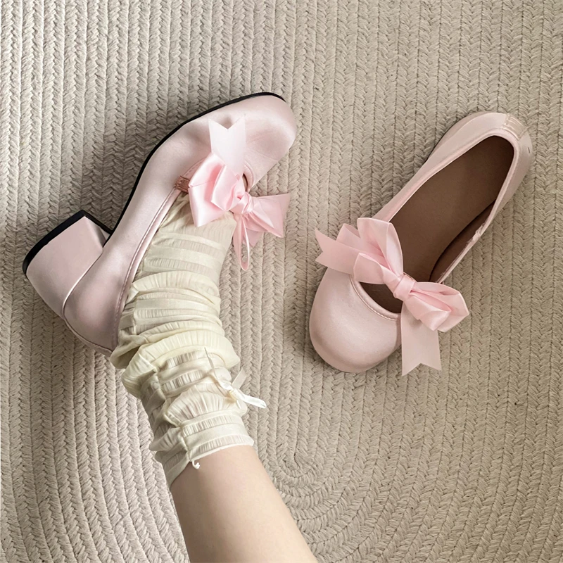 

Round Toe Thick Sole JK Lolita Mary Jane Cute Women Pumps Bow Sweet Simple Comfortable Versatile Casual Loafers Single Shoes