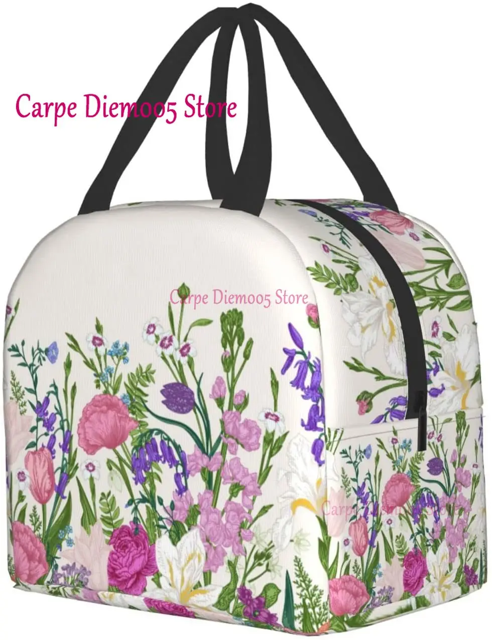 floral Lunch Box Travel Bag Reusable Insulated Cooler Lunch Bags Womens Mens Cute Picnic Tote Bag